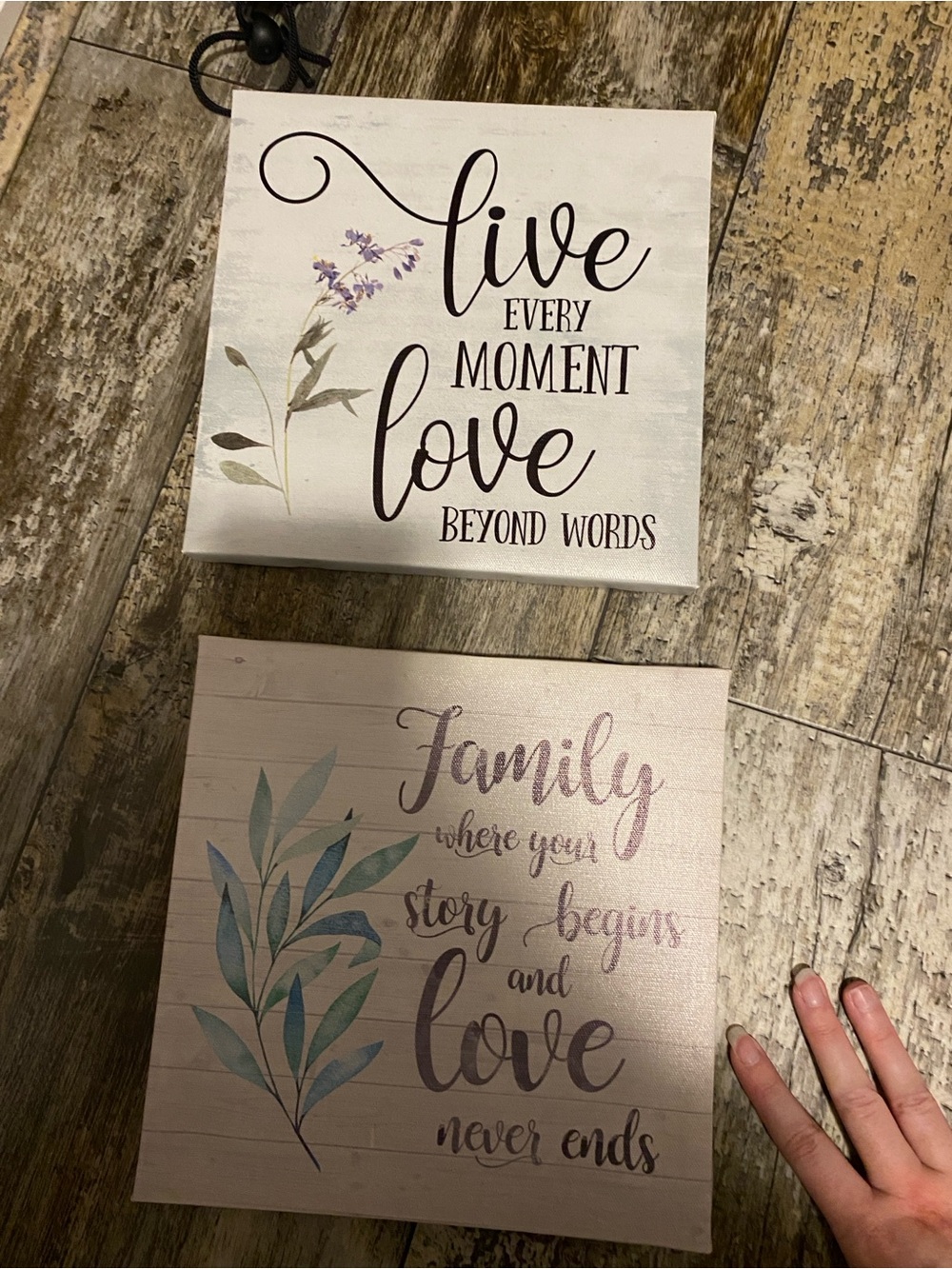 Set of 2 Inspirational Wall Signs - Live & Family - Neutral Floral